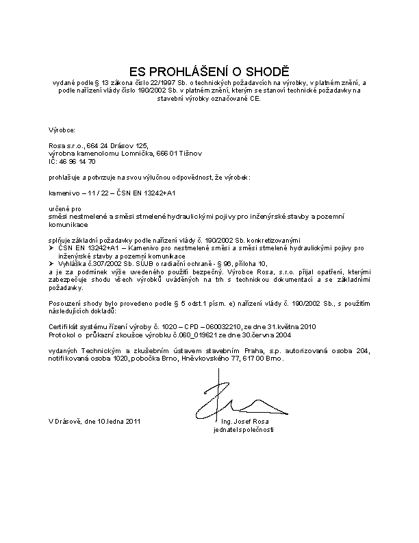 Obraz certifikátů, prohlášení o shodě a CE